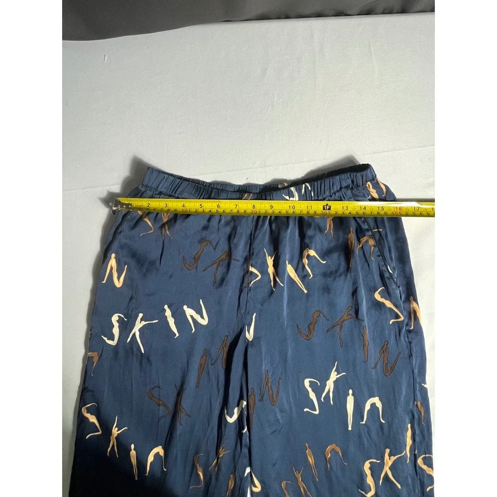 SKIN Silk Pajama Set Size 2 Medium Blue Printed Button Front Lounge Sleepwear‎